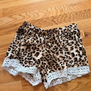 Sparkle & Fade Leopard Print High Waist Shorts with White Lace